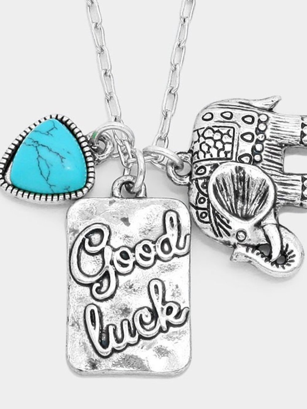 Elephant Necklace Good Luck Turquoise Stone Charms SILVER